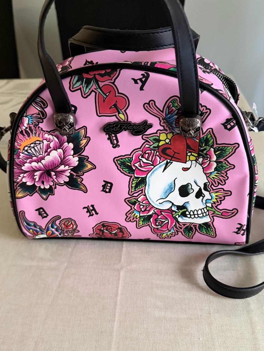 Ed Hardy Pink Tattoo-Print lunch bag